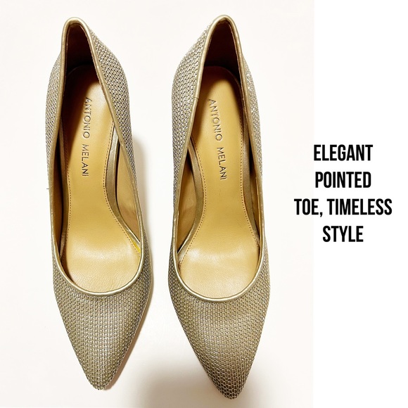 Enzo Angiolini NWOB Gold Leather Pointed Toe Pumps With Metallic Mesh Overlay 7M - Picture 7 of 10